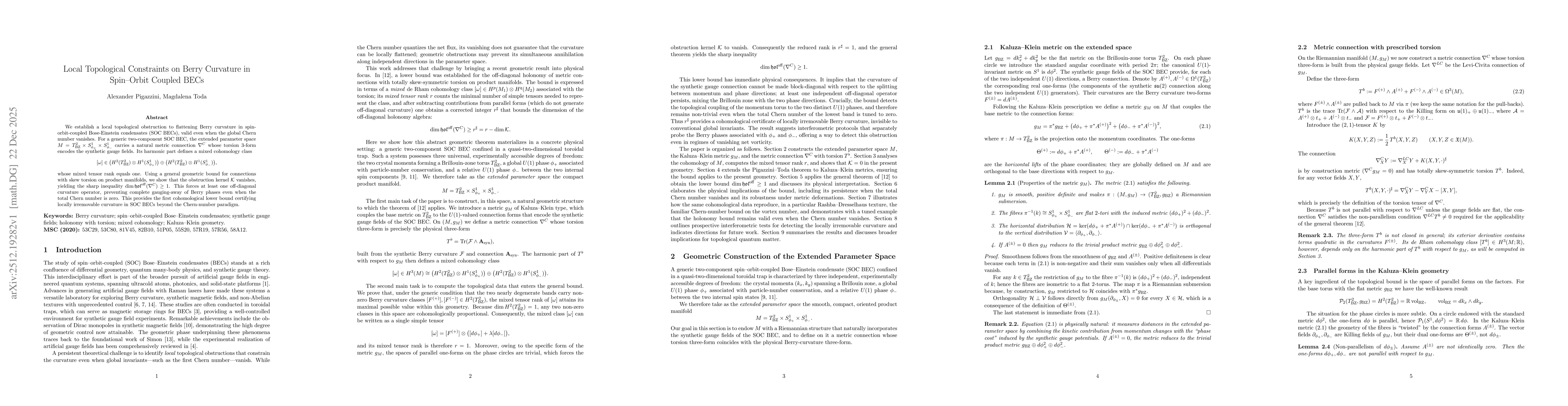 Thumbnail for Local Topological Constraints on Berry Curvature in Spin--Orbit Coupled BECs