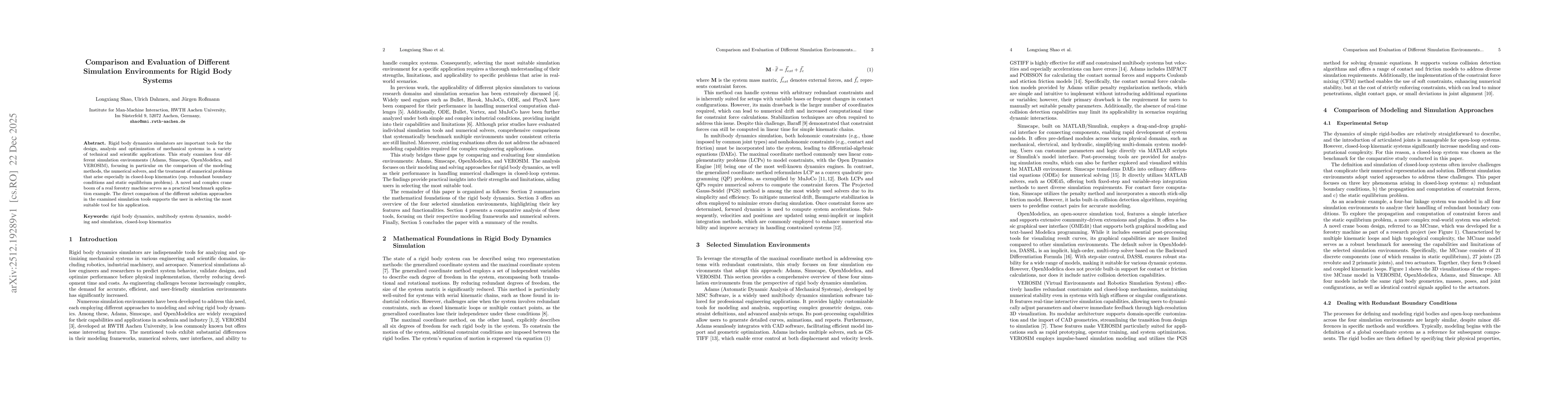 Thumbnail for Comparison and Evaluation of Different Simulation Environments for Rigid Body Systems