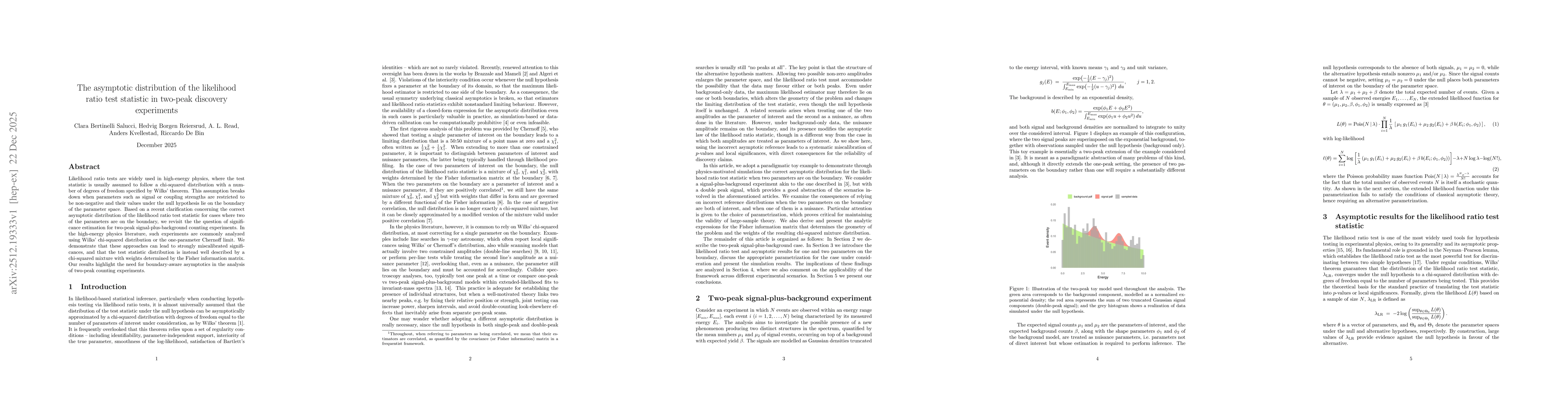 Thumbnail for The asymptotic distribution of the likelihood ratio test statistic in two-peak discovery experiments