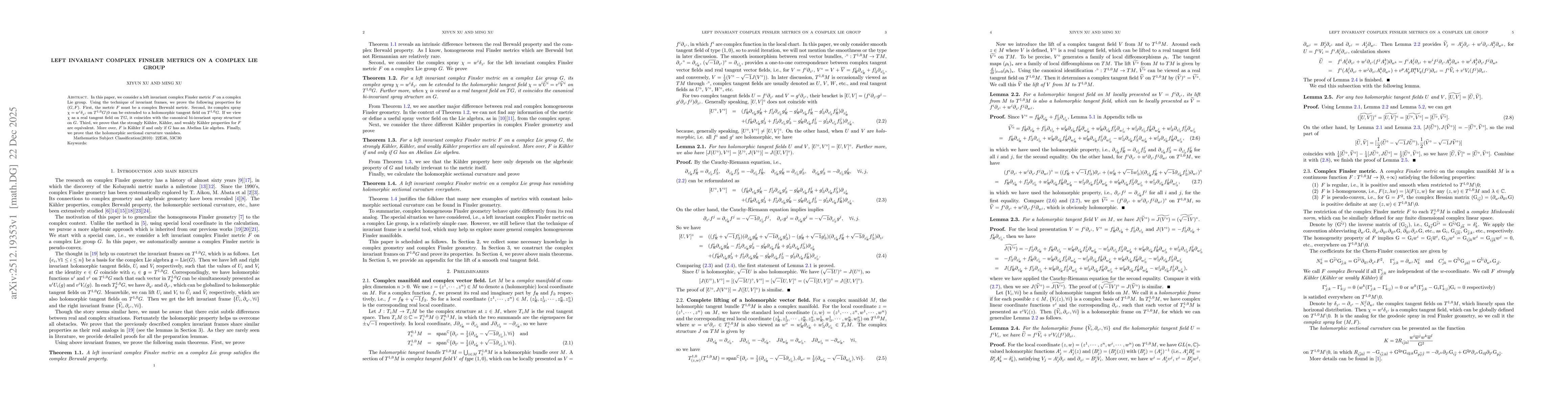 Thumbnail for Left invariant complex Finsler metrics on a complex Lie group
