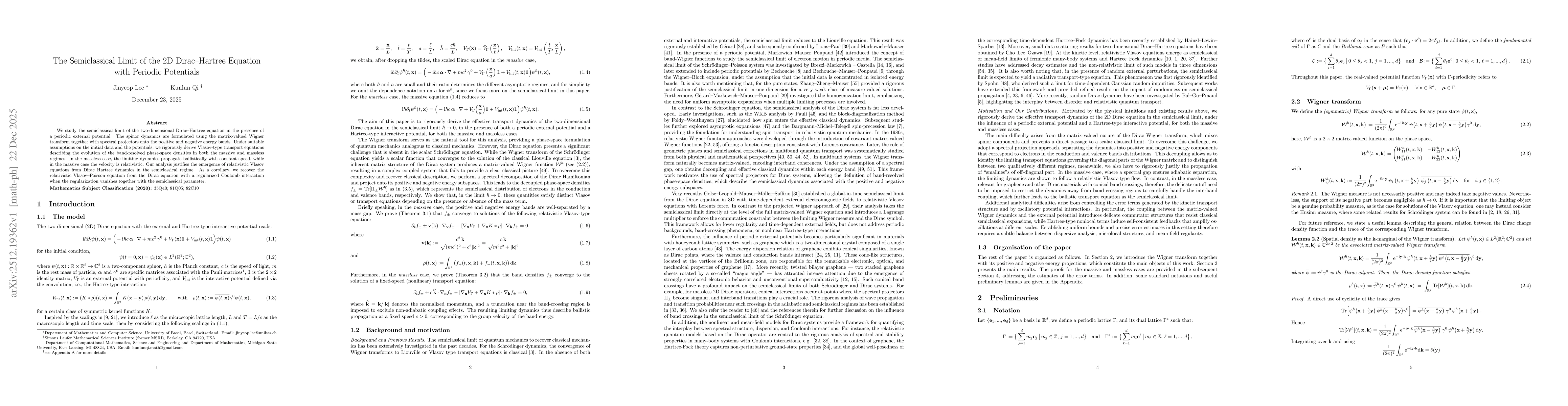 Thumbnail for The Semiclassical Limit of the 2D Dirac--Hartree Equation with Periodic Potentials