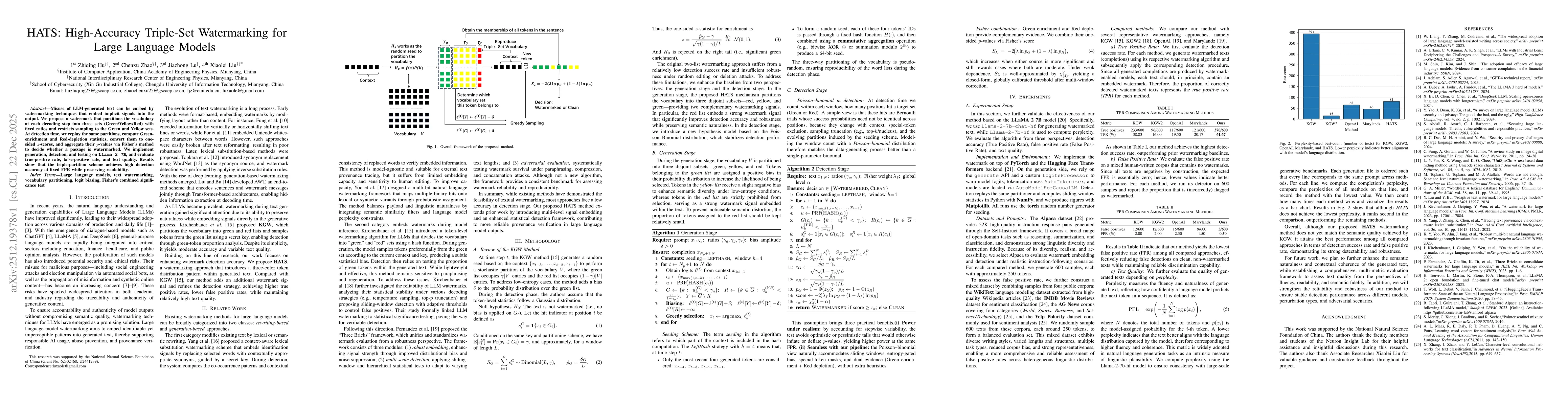 Thumbnail for HATS: High-Accuracy Triple-Set Watermarking for Large Language Models