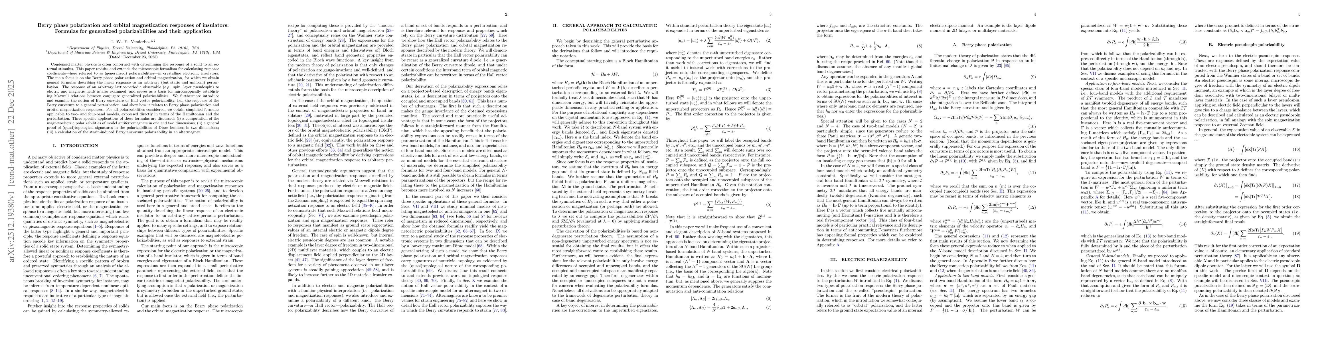 Thumbnail for Berry phase polarization and orbital magnetization responses of insulators: Formulas for generalized polarizabilities and their application