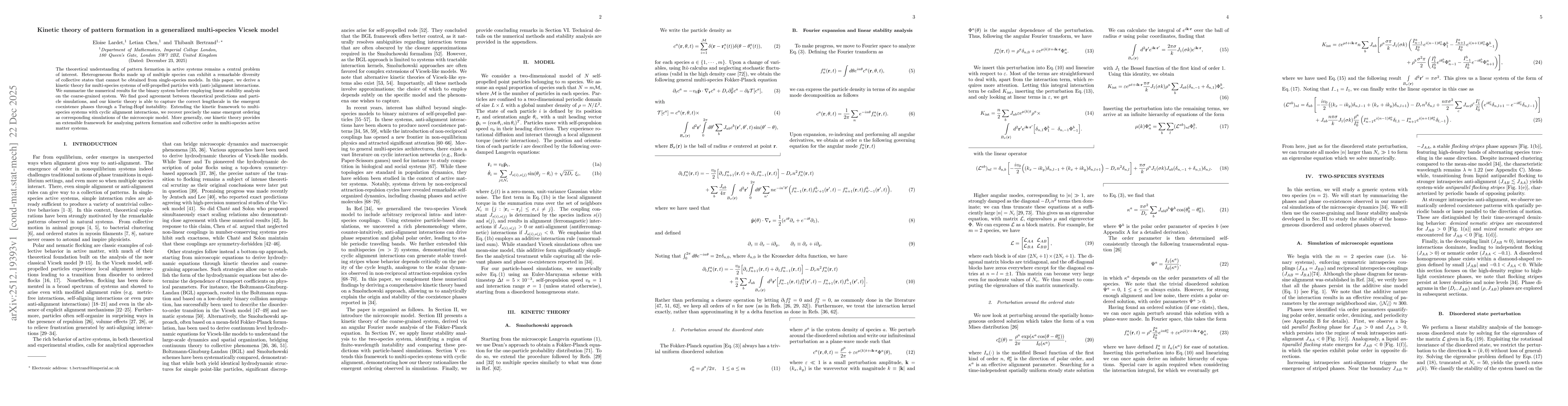 Thumbnail for Kinetic theory of pattern formation in a generalized multi-species Vicsek model