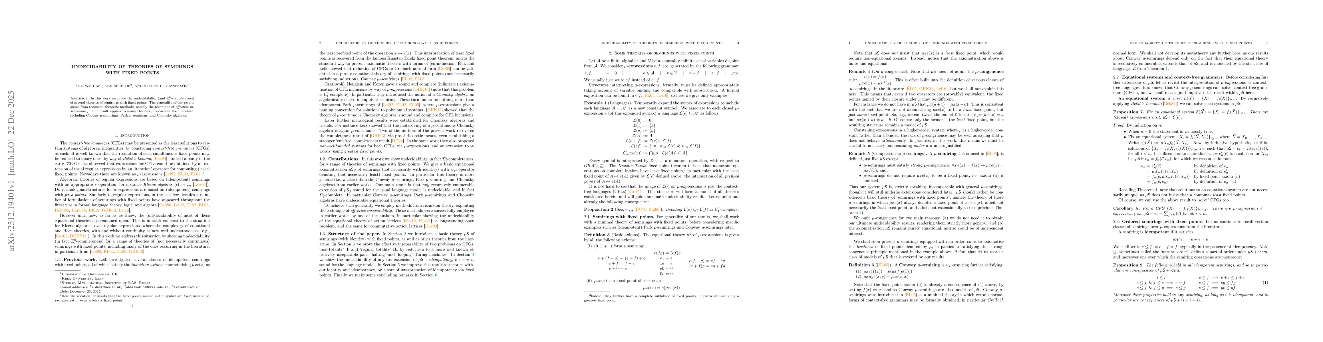 Thumbnail for Undecidability of theories of semirings with fixed points