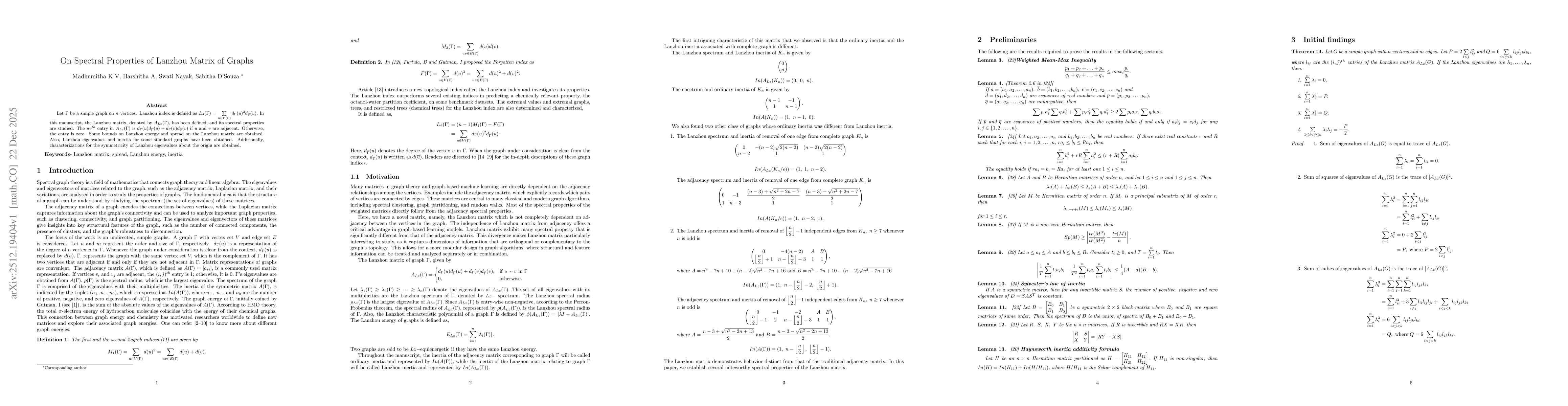 Thumbnail for On Spectral Properties of Lanzhou Matrix of Graphs