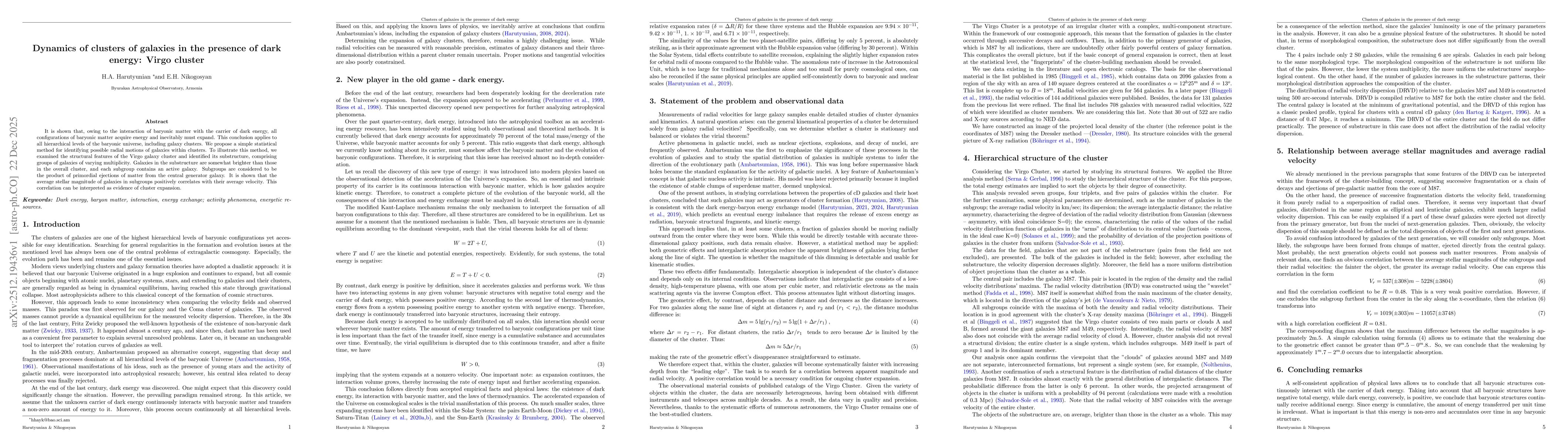 Thumbnail for Dynamics of clusters of galaxies in the presence of dark energy: Virgo cluster