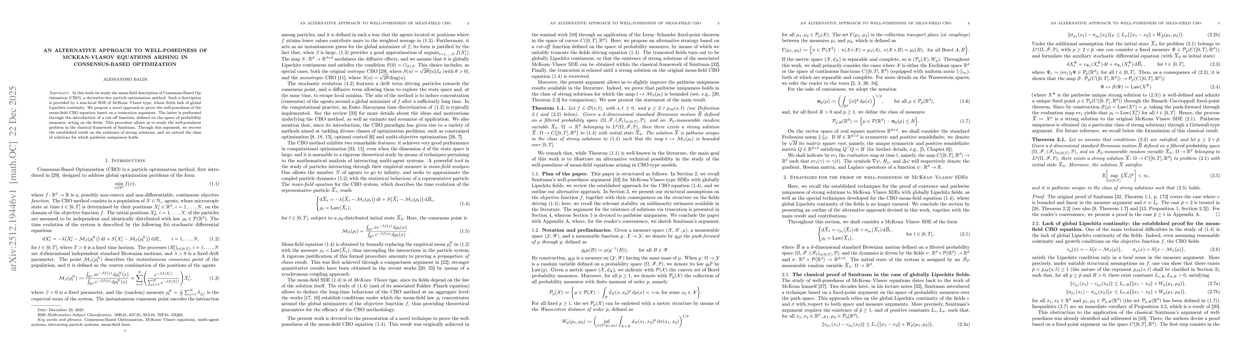 Thumbnail for An alternative approach to well-posedness of McKean-Vlasov equations arising in Consensus-Based Optimization