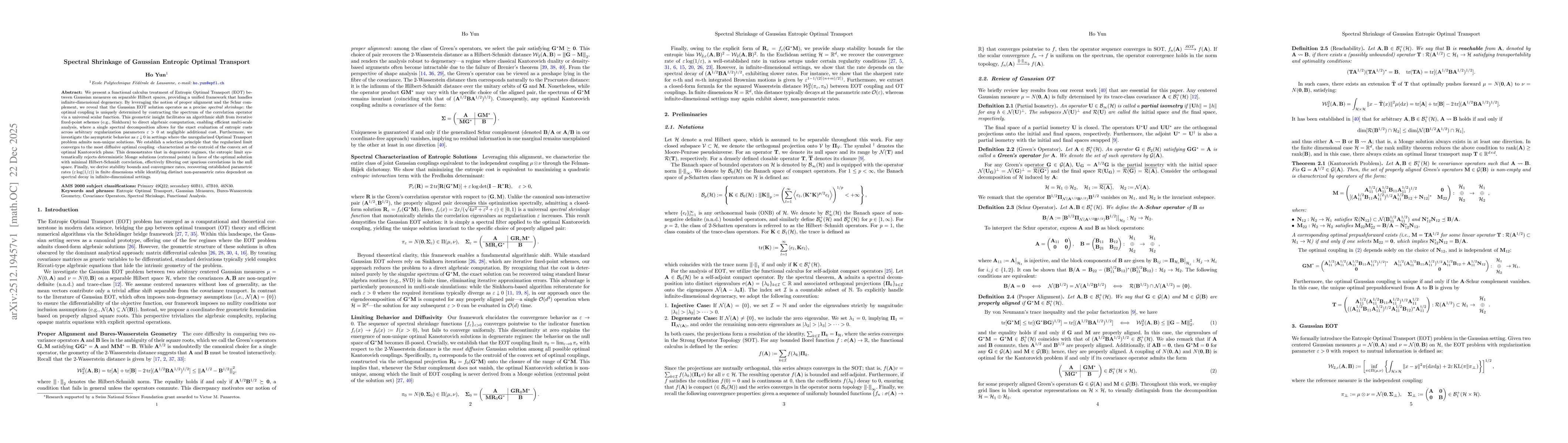 Thumbnail for Spectral Shinkage of Gaussian Entropic Optimal Transport
