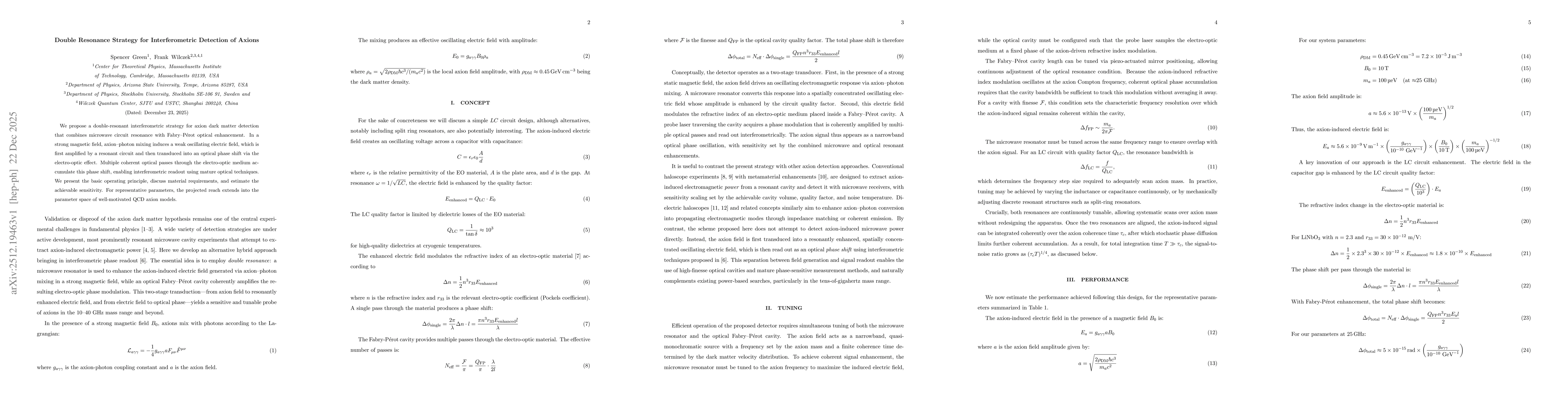 Thumbnail for Double Resonance Strategy for Interferometric Detection of Axions