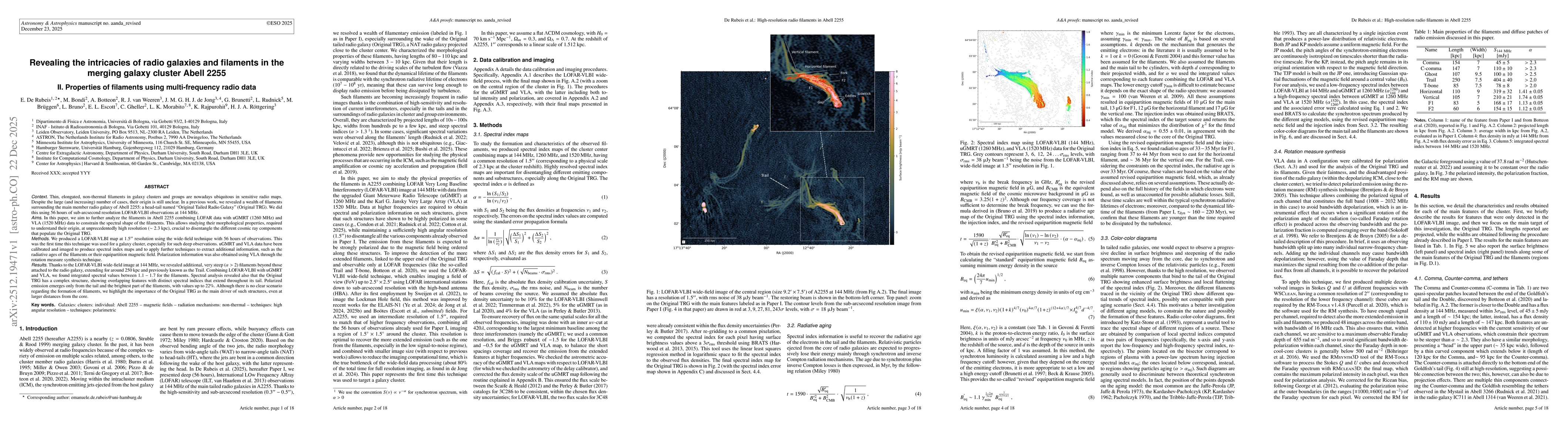 Thumbnail for Revealing the intricacies of radio galaxies and filaments in the merging galaxy cluster Abell 2255. II. Properties of filaments using multi-frequency radio data