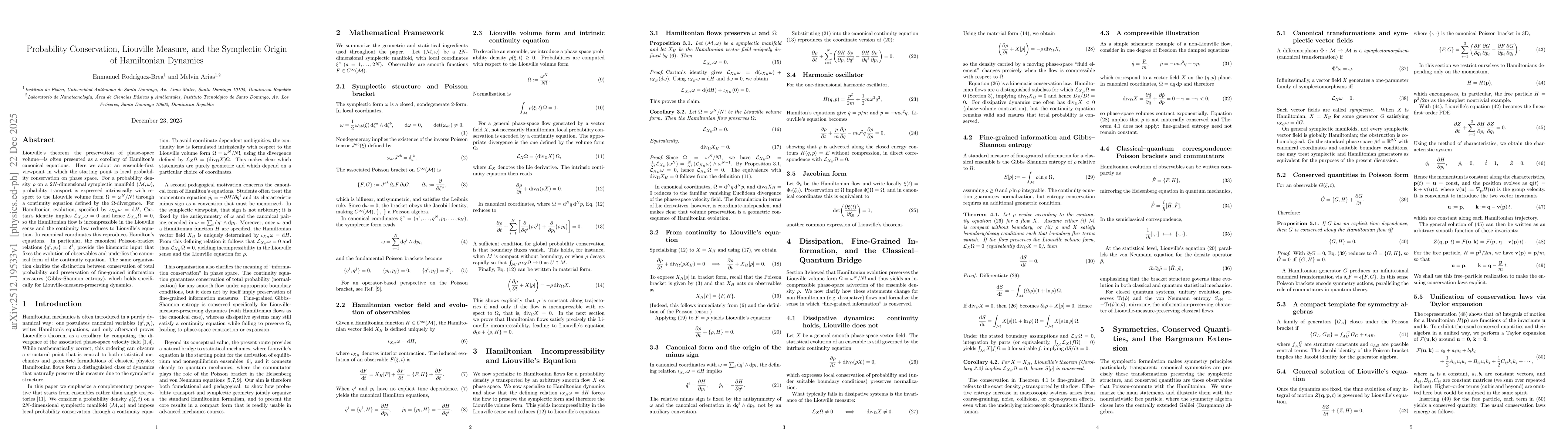 Thumbnail for Probability Conservation, Liouville Measure, and the Symplectic Origin of Hamiltonian Dynamics