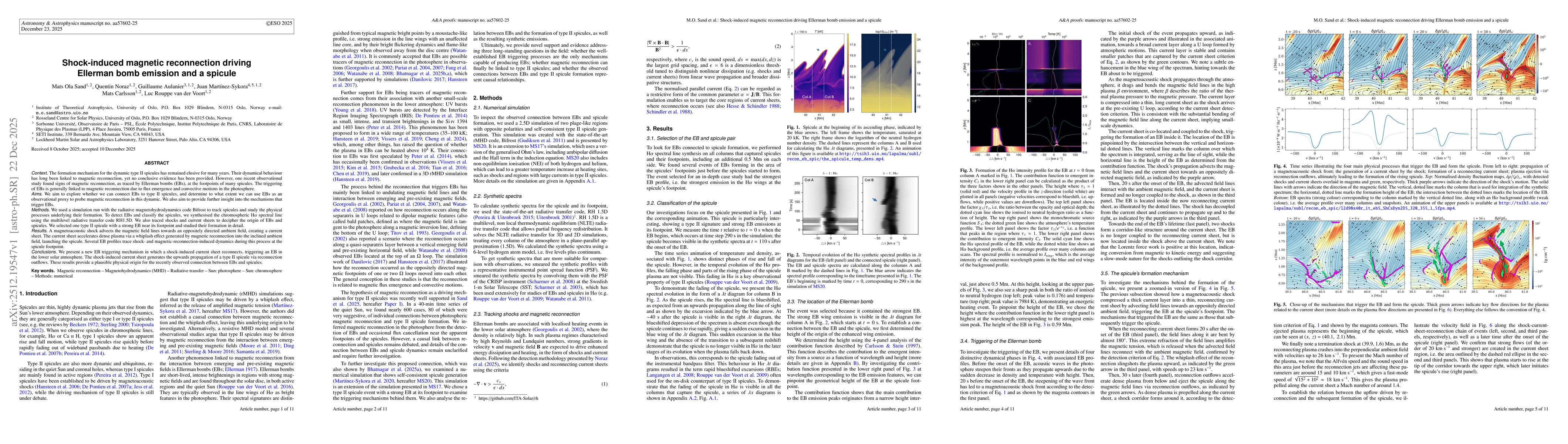 Thumbnail for Shock-induced magnetic reconnection driving Ellerman bomb emission and a spicule