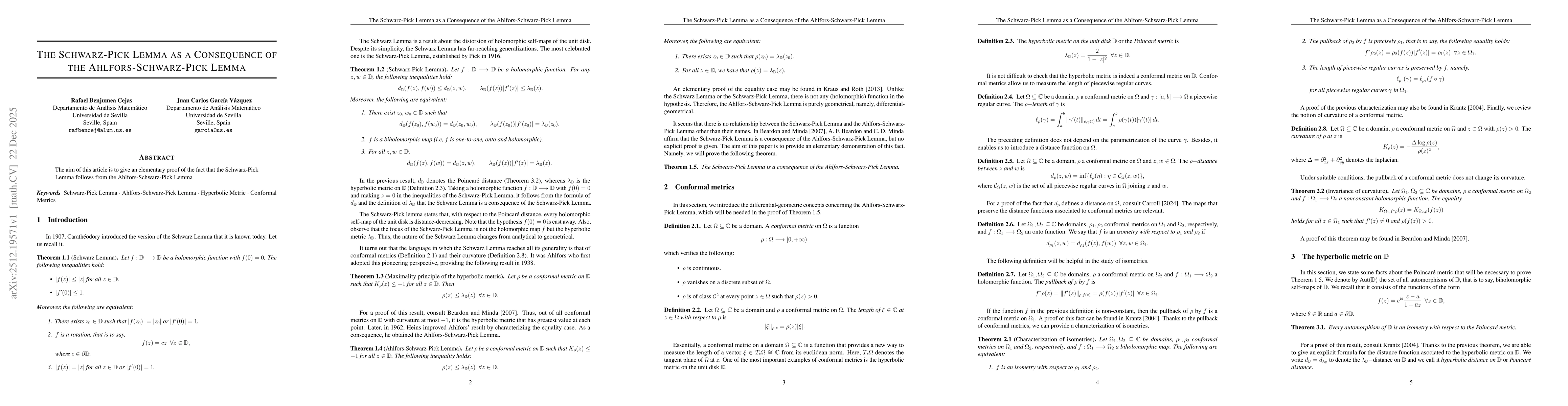 Thumbnail for The Schwarz-Pick Lemma as a Consequence of the Ahlfors-Schwarz-Pick Lemma