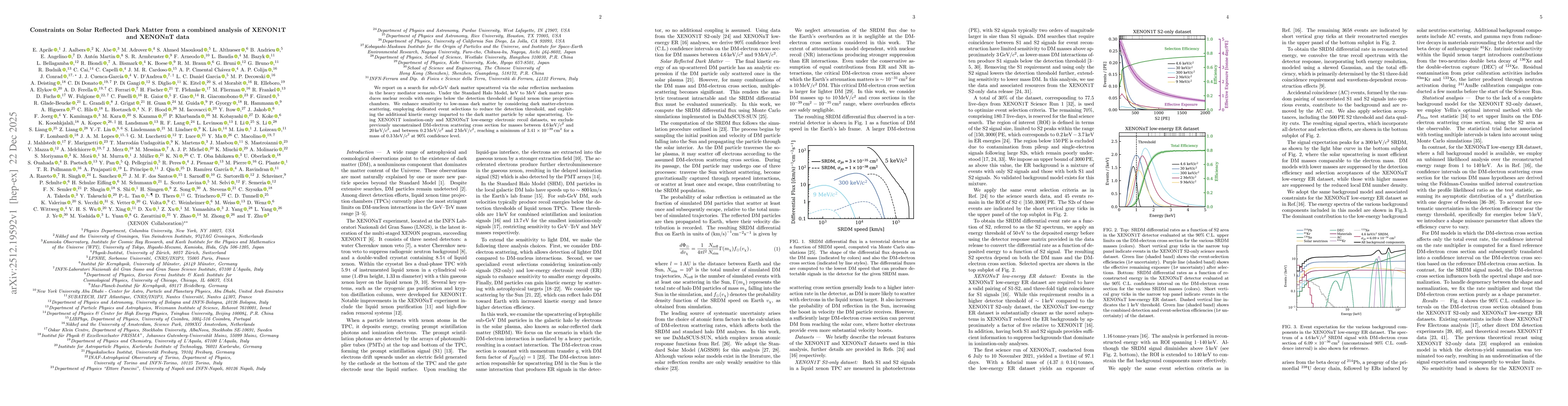 Thumbnail for Constraints on Solar Reflected Dark Matter from a combined analysis of XENON1T and XENONnT data