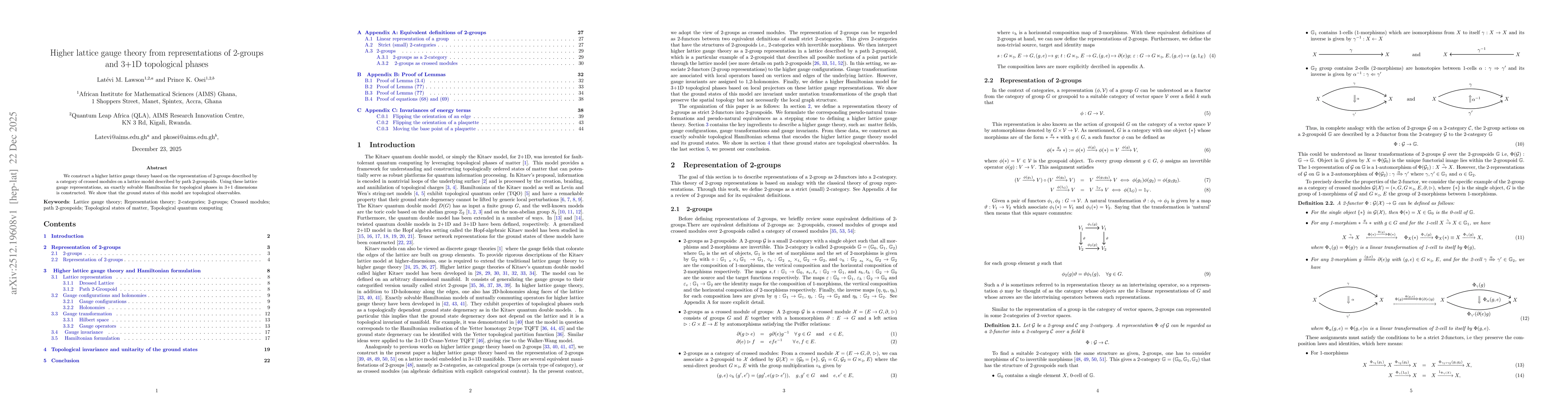 Thumbnail for Higher lattice gauge theory from representations of 2-groups and 3+1D topological phases