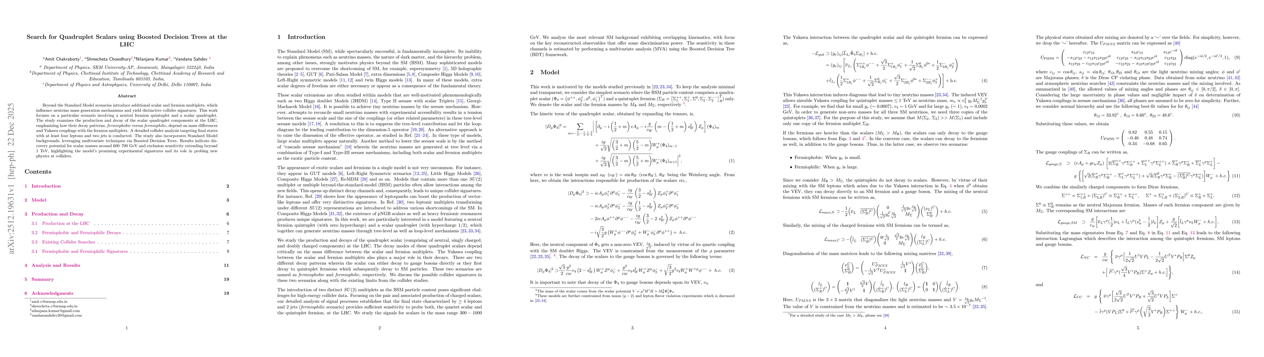 Thumbnail for Search for Quadruplet Scalars using Boosted Decision Trees at the LHC