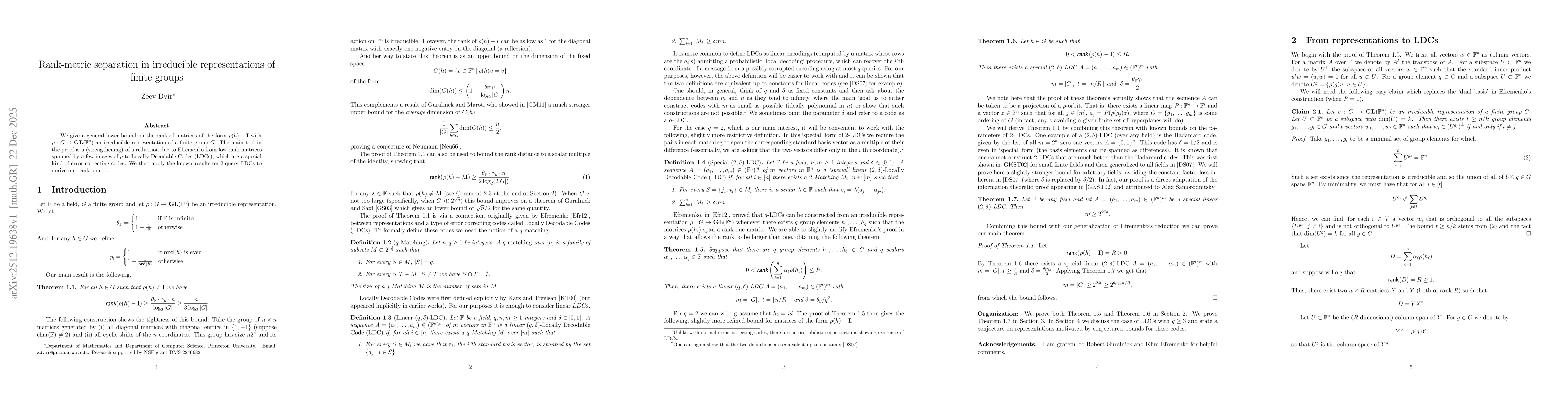 Thumbnail for Rank-metric separation in irreducible representations of finite groups