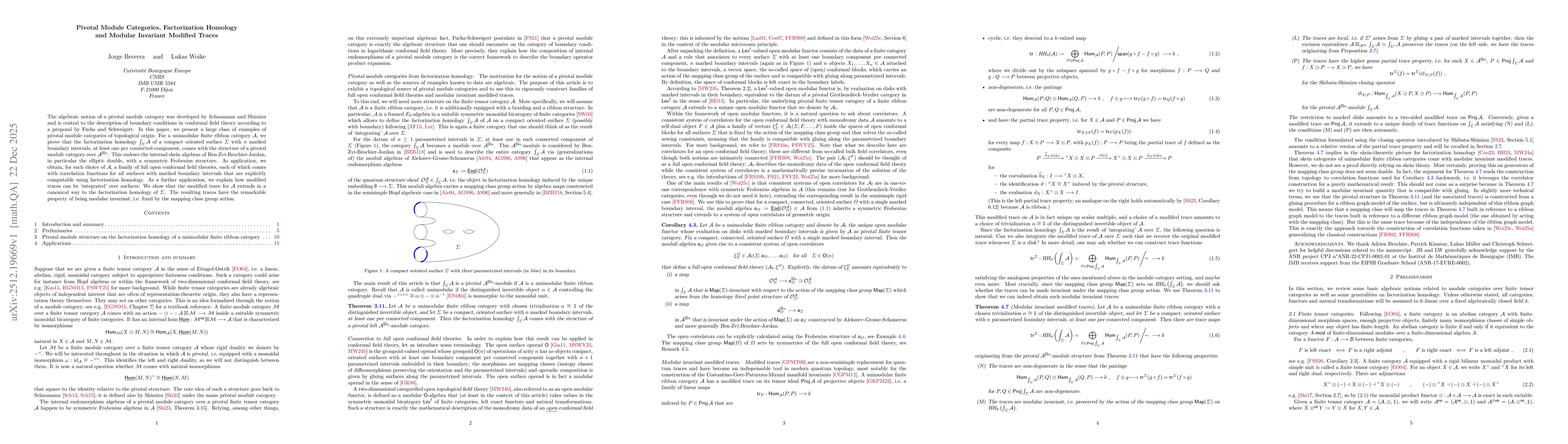 Thumbnail for Pivotal Module Categories, Factorization Homology and Modular Invariant Modified Traces