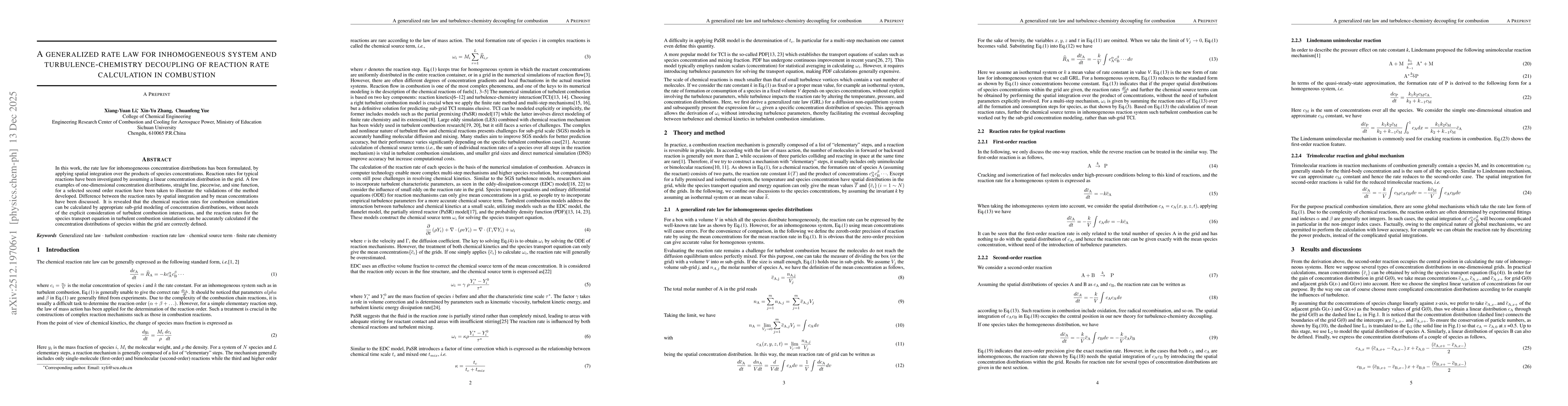 Thumbnail for A generalized rate law for inhomogeneous system and turbulence-chemistry decoupling of reaction rate calculation in combustion