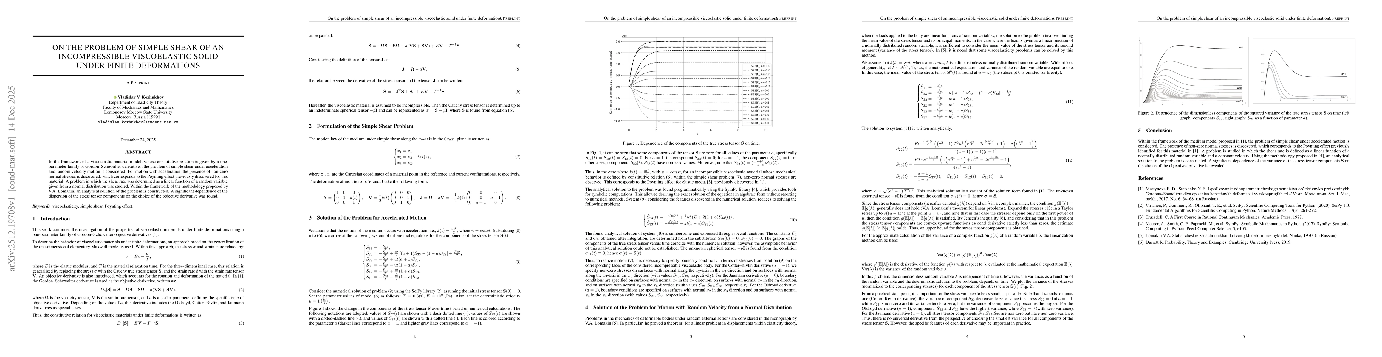 Thumbnail for On the problem of simple shear of an incompressible viscoelastic solid under finite deformations