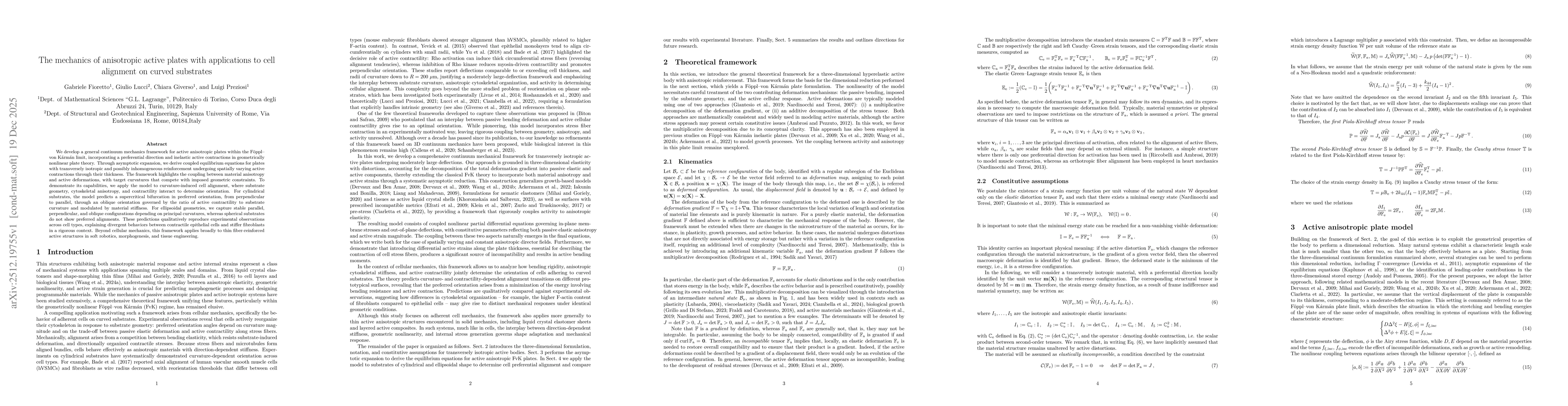 Thumbnail for The mechanics of anisotropic active plates with applications to cell alignment on curved substrates