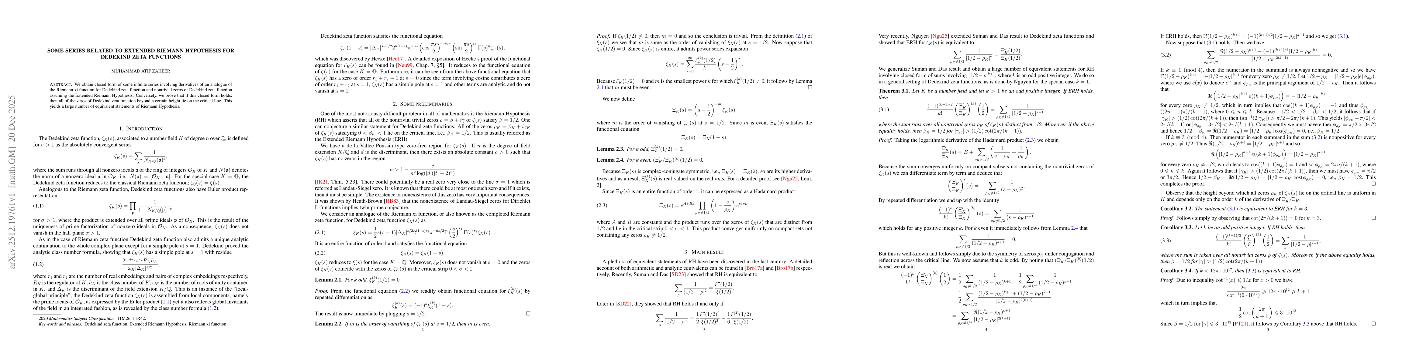 Thumbnail for Some Series Related to Extended Riemann Hypothesis for Dedekind Zeta Functions