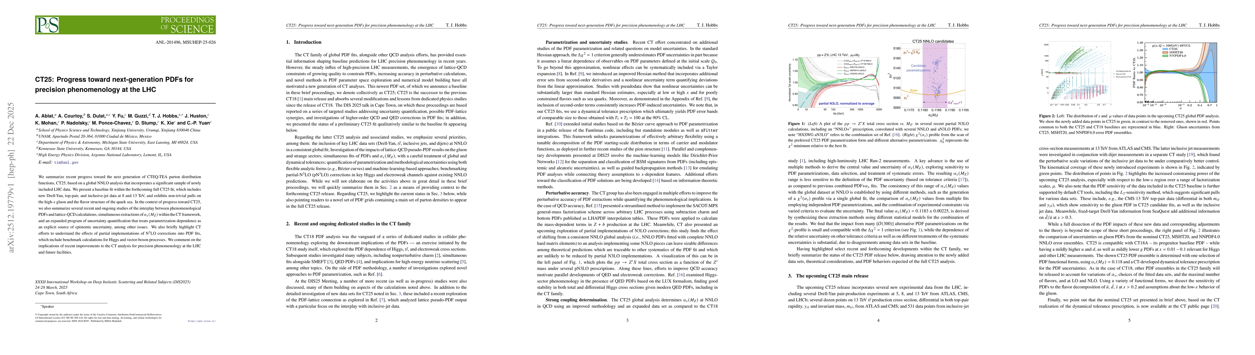 Thumbnail for CT25: Progress toward next-generation PDFs for precision phenomenology at the LHC