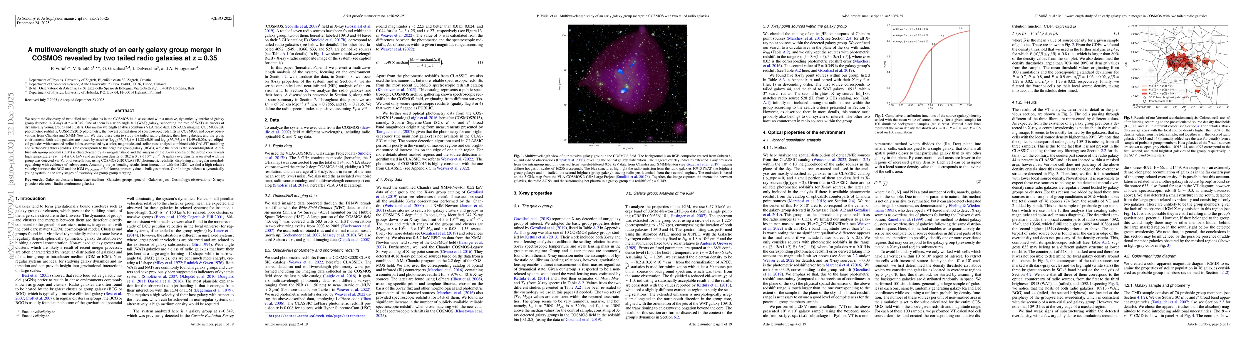 Thumbnail for A multiwavelength study of an early galaxy group merger in COSMOS revealed by two tailed radio galaxies at z = 0.35