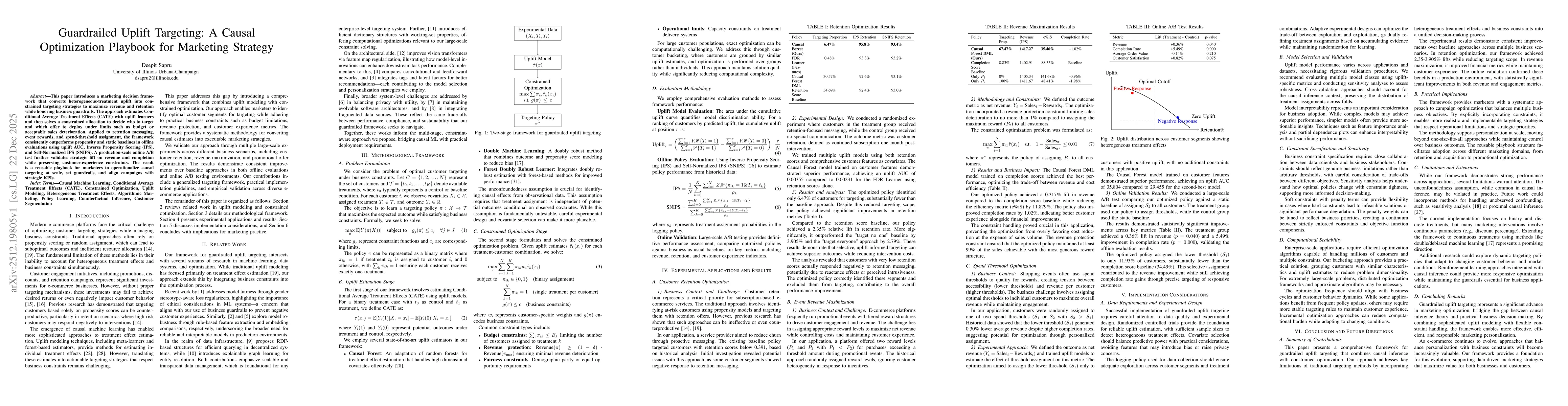 Thumbnail for Guardrailed Uplift Targeting: A Causal Optimization Playbook for Marketing Strategy
