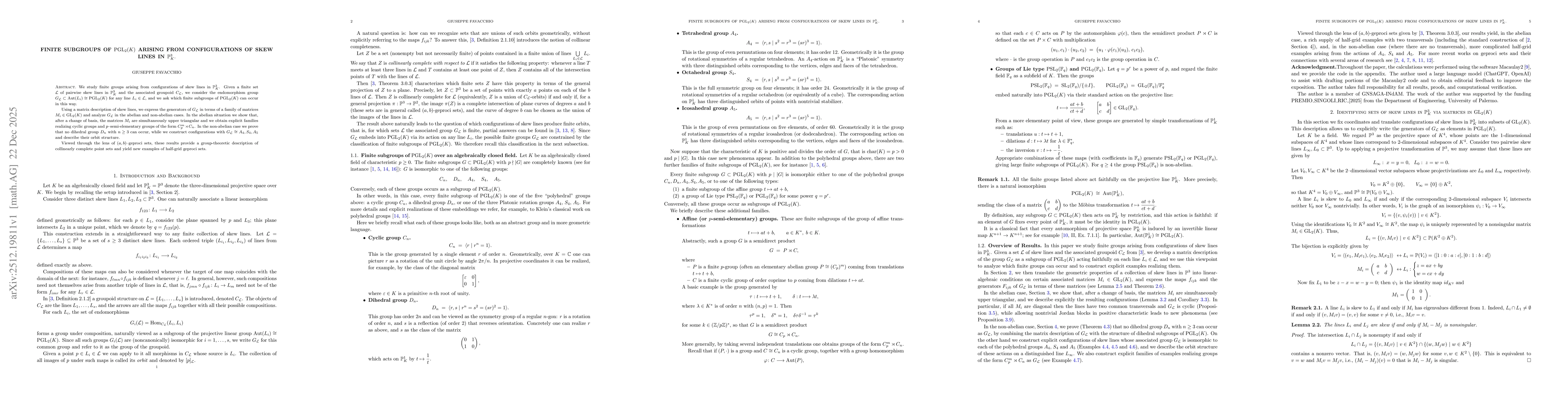 Thumbnail for Finite subgroups of $\operatorname{PGL}_2(K)$ arising from configurations of skew lines in $\mathbb{P}^3_K$