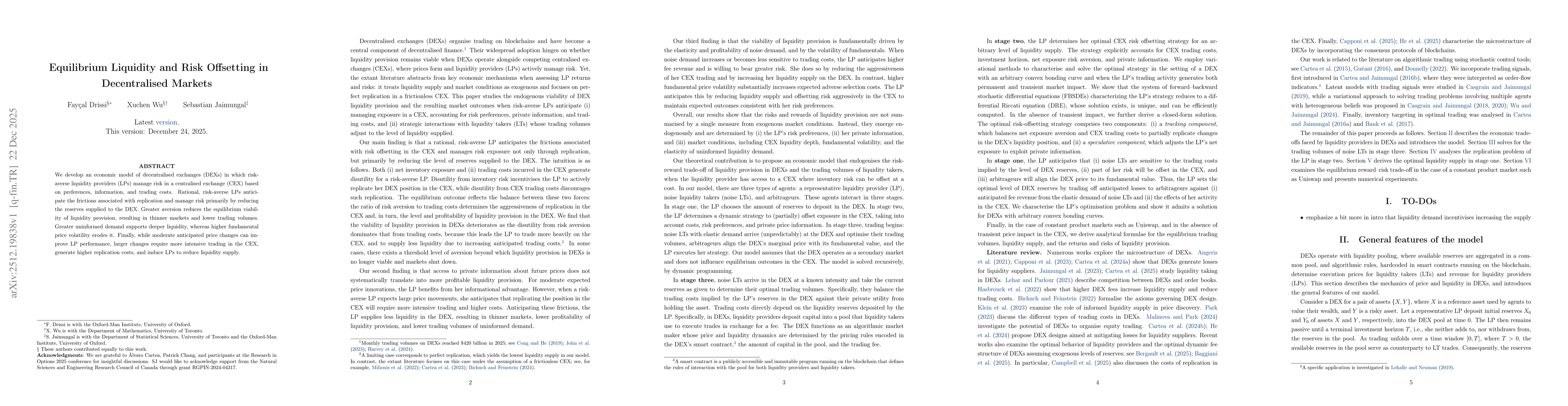 Thumbnail for Equilibrium Liquidity and Risk Offsetting in Decentralised Markets