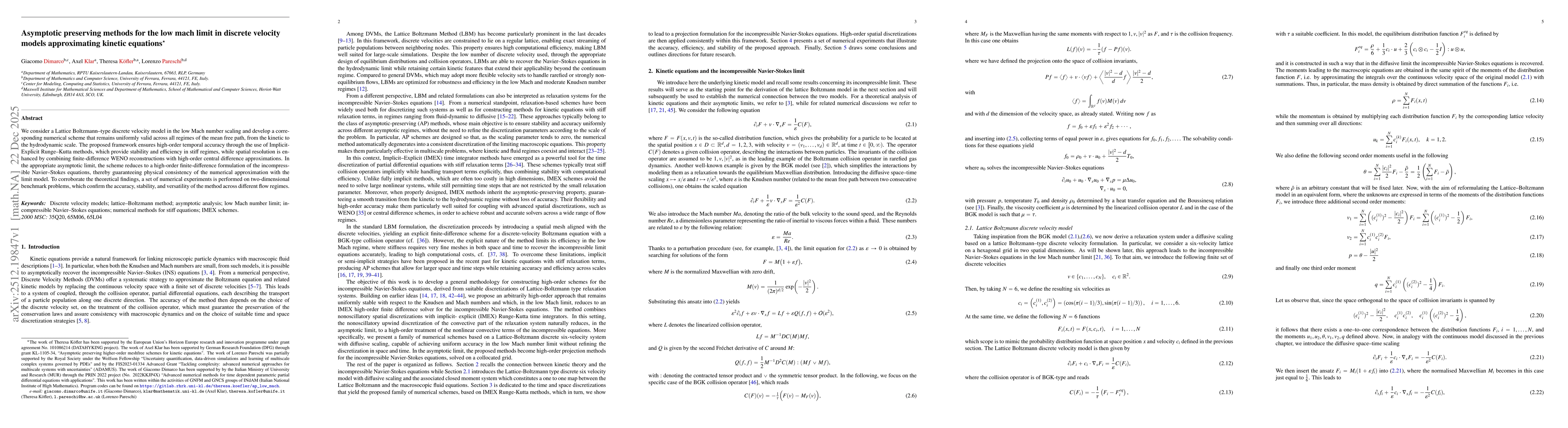 Thumbnail for Asymptotic preserving methods for the low mach limit in discrete velocity models approximating kinetic equations