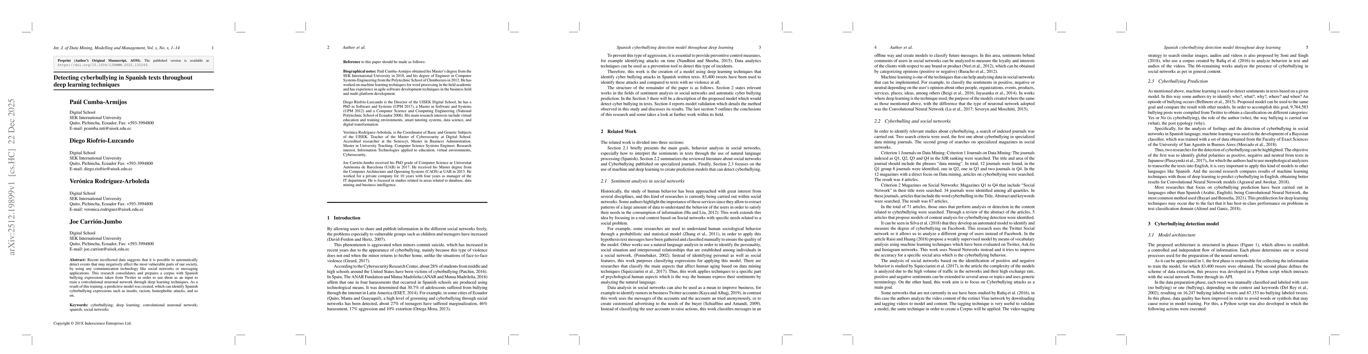 Thumbnail for Detecting cyberbullying in Spanish texts through deep learning techniques