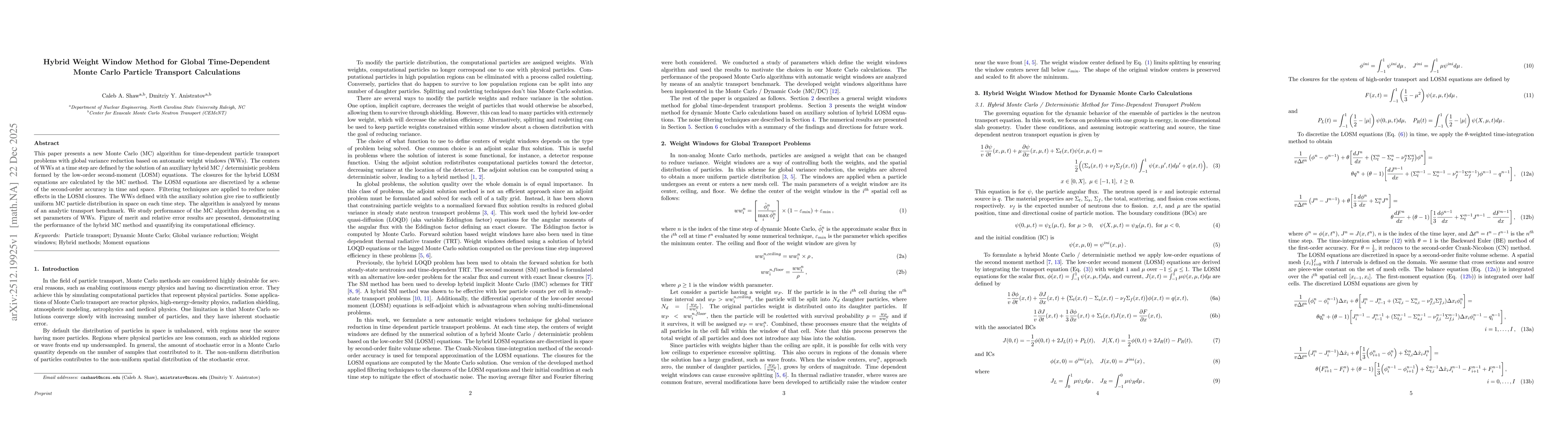 Thumbnail for Hybrid Weight Window Method for Global Time-Dependent Monte Carlo Particle Transport Calculations