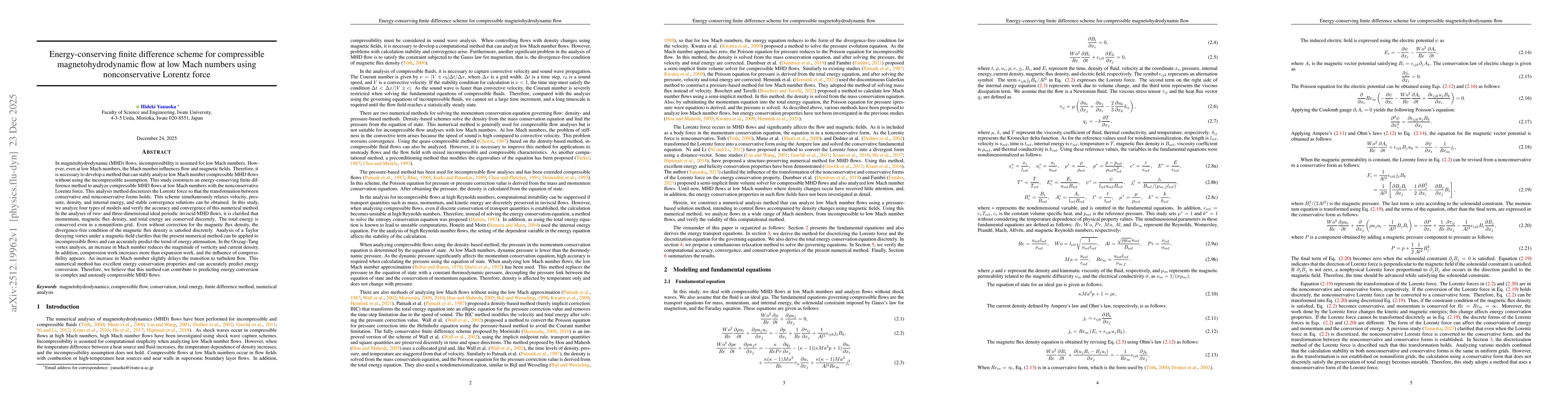 Thumbnail for Energy-conserving finite difference scheme for compressible magnetohydrodynamic flow at low Mach numbers using nonconservative Lorentz force