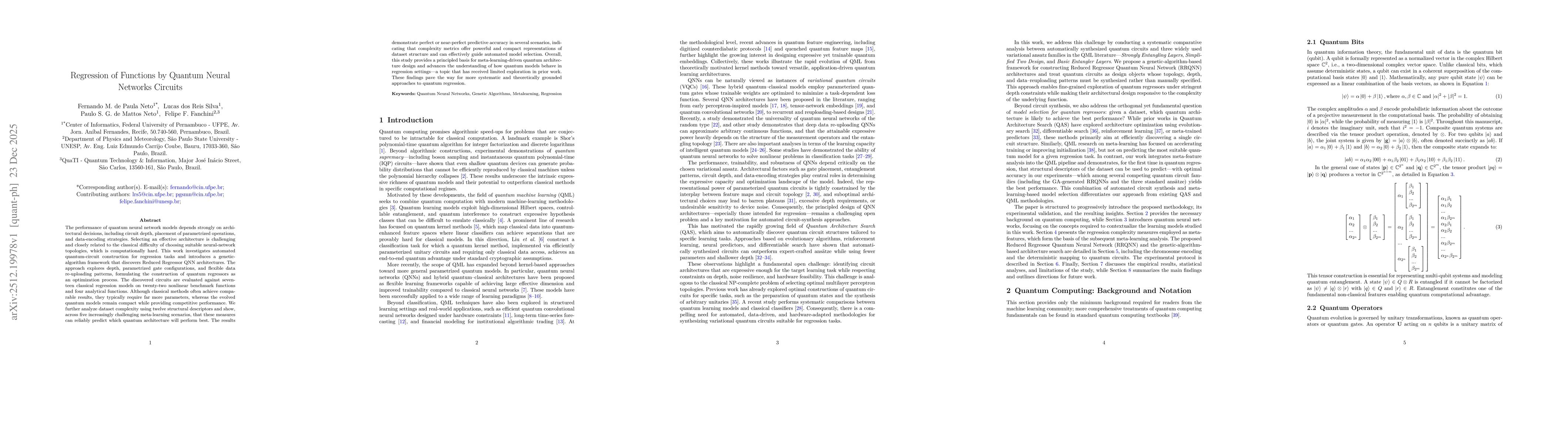 Thumbnail for Regression of Functions by Quantum Neural Networks Circuits