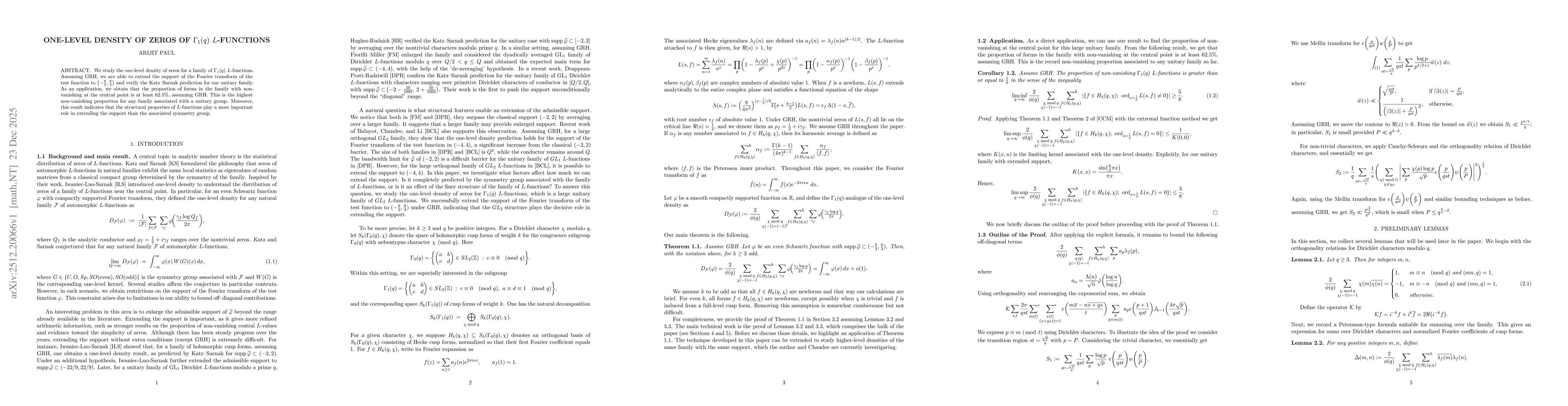 Thumbnail for One-level density of zeros of $Γ_1(q)$ $L$-functions