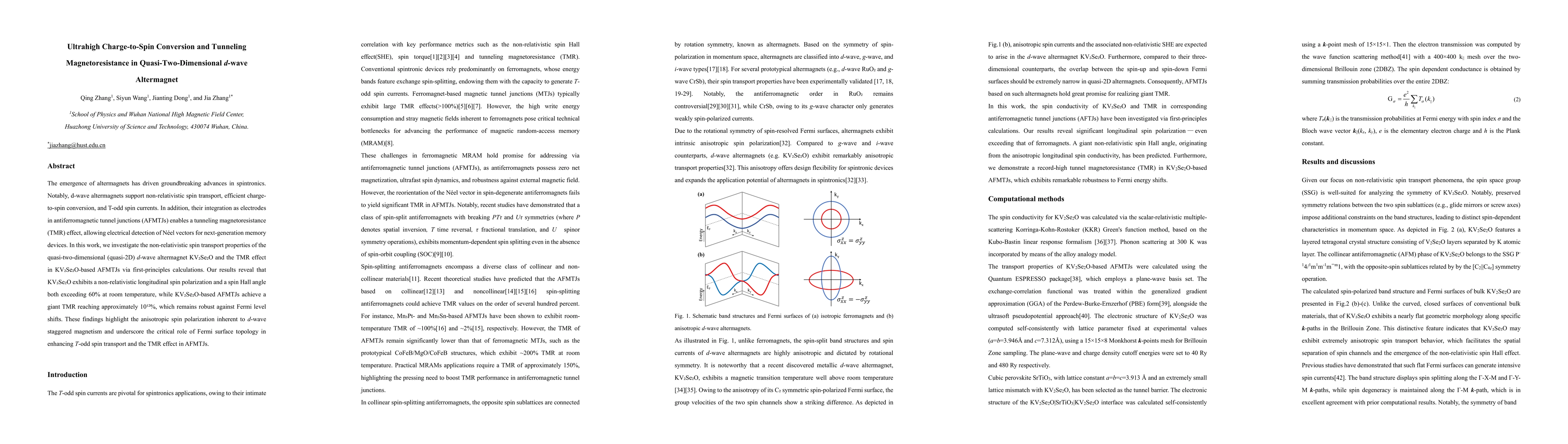 Thumbnail for Ultrahigh Charge-to-Spin Conversion and Tunneling Magnetoresistance in Quasi-Two-Dimensional d-wave Altermagnet