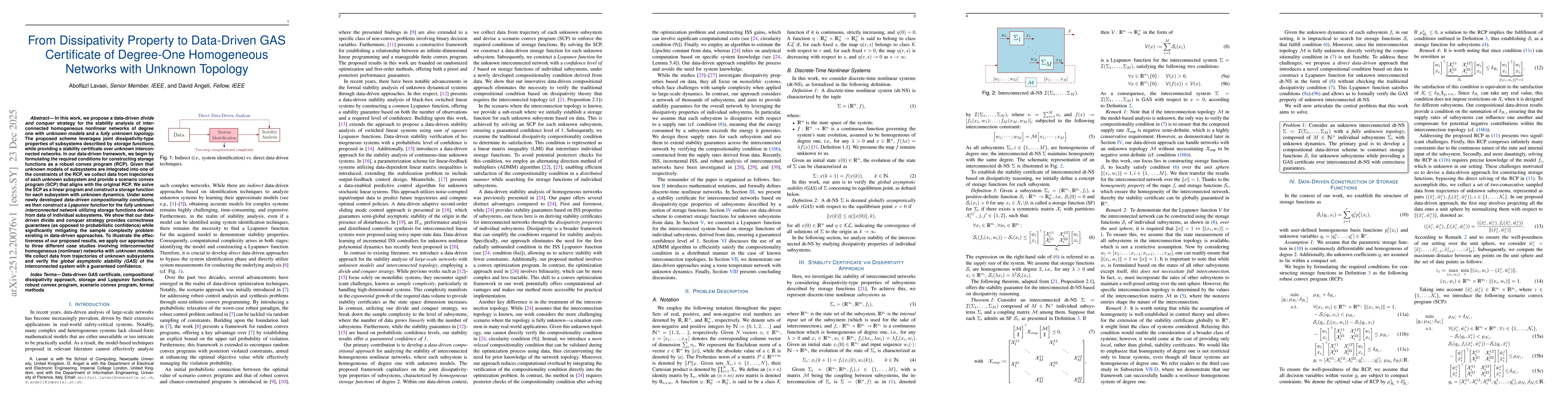 Thumbnail for From Dissipativity Property to Data-Driven GAS Certificate of Degree-One Homogeneous Networks with Unknown Topology
