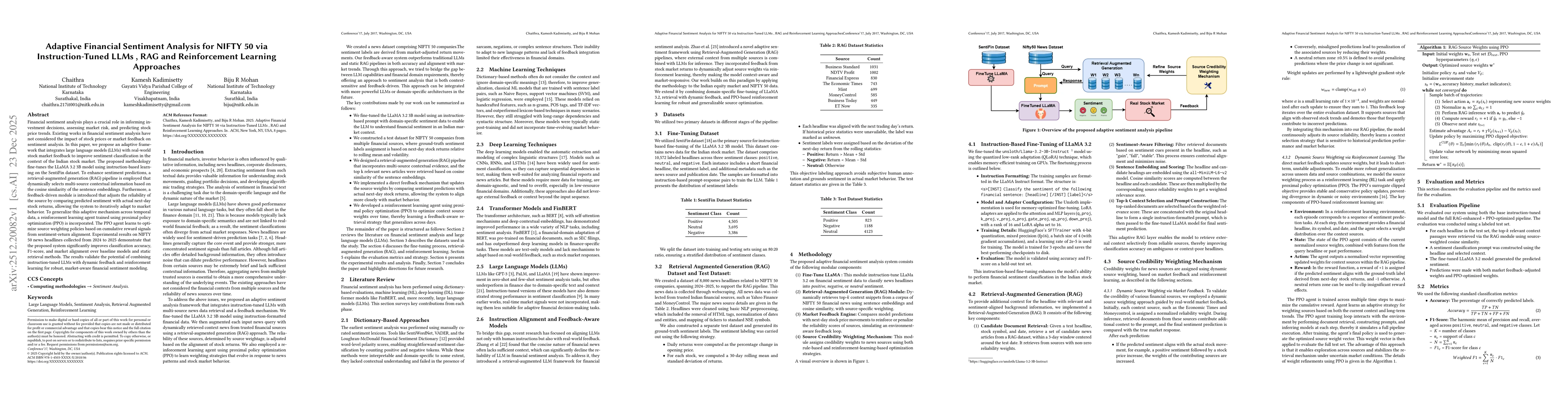 Thumbnail for Adaptive Financial Sentiment Analysis for NIFTY 50 via Instruction-Tuned LLMs , RAG and Reinforcement Learning Approaches