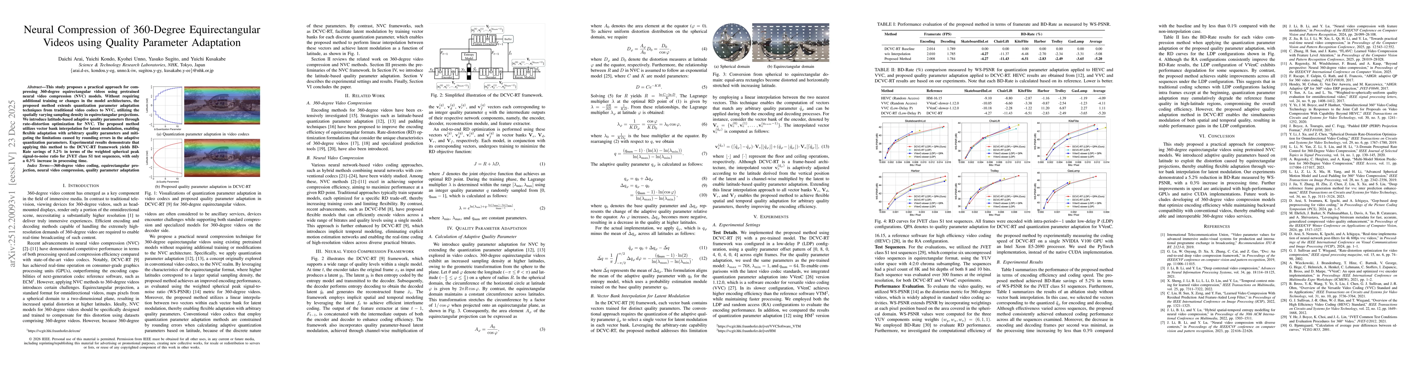 Thumbnail for Neural Compression of 360-Degree Equirectangular Videos using Quality Parameter Adaptation