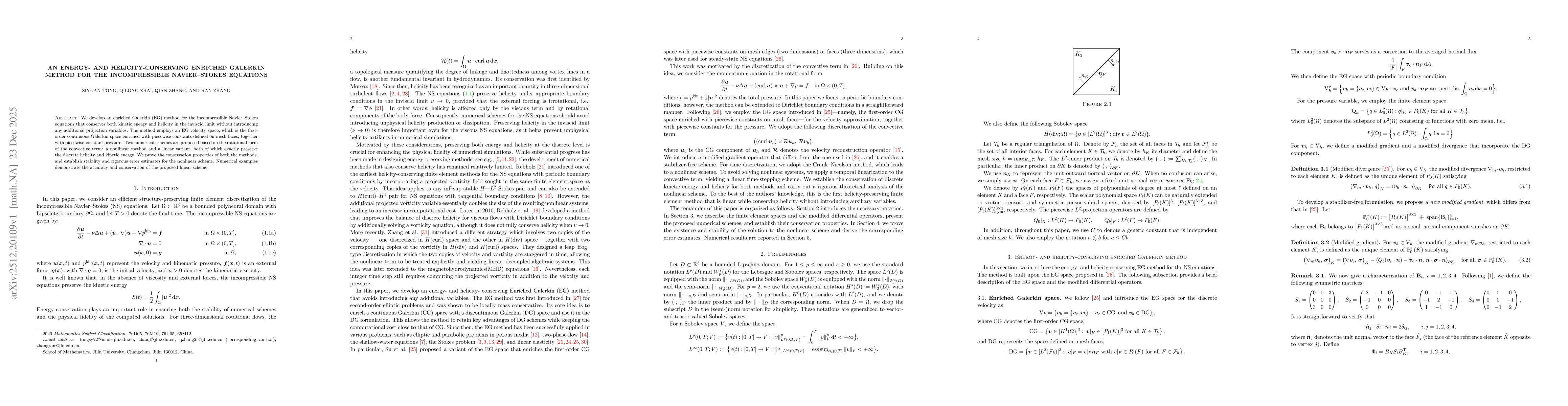 Thumbnail for An energy- and helicity-conserving enriched galerkin method for the incompressible Navier-Stokes equations