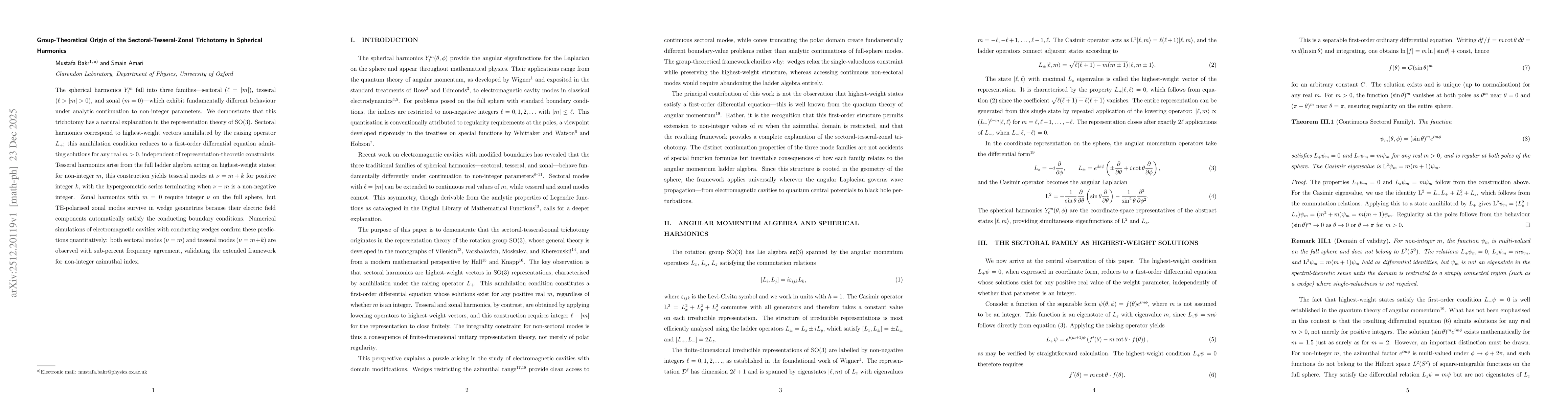 Thumbnail for Group-Theoretical Origin of the Sectoral-Tesseral-Zonal Trichotomy in Spherical Harmonics