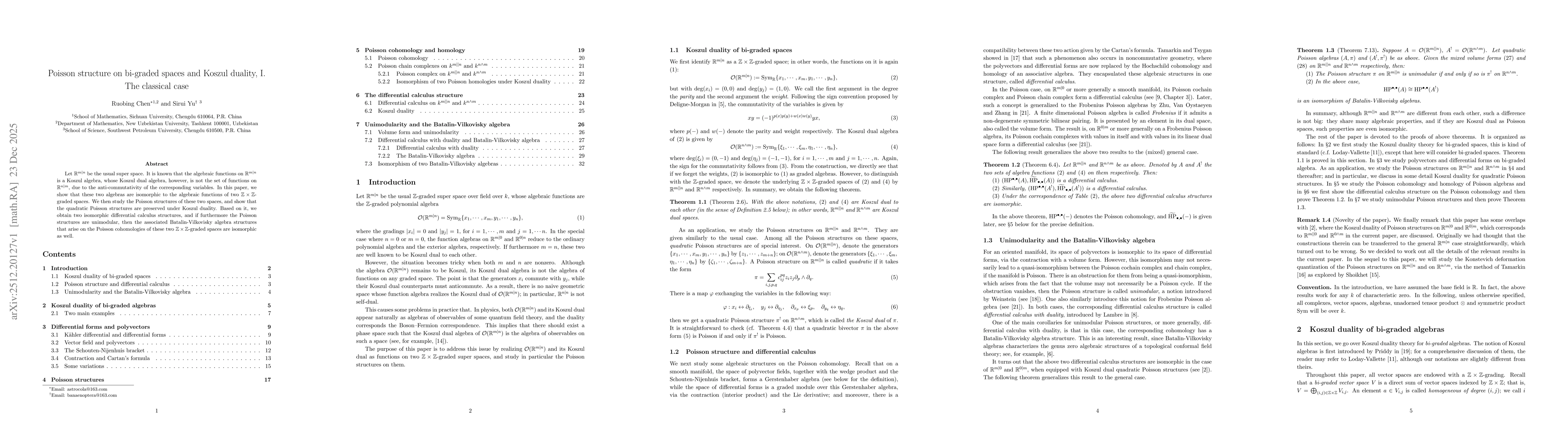 Thumbnail for Poisson structure on bi-graded spaces and Koszul duality, I. The classical case