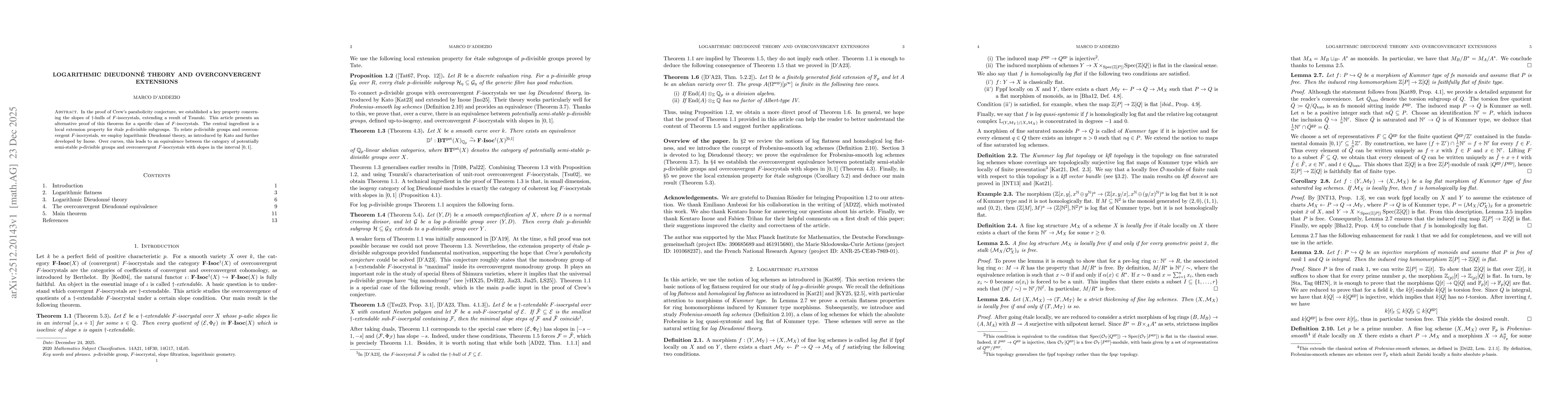 Thumbnail for Logarithmic Dieudonné theory and overconvergent extensions