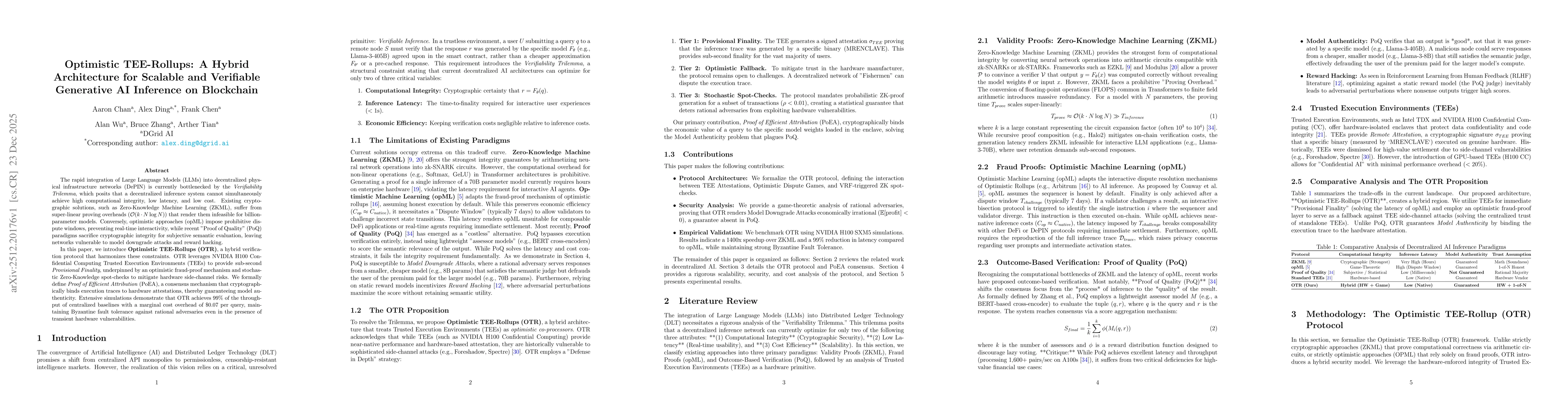Thumbnail for Optimistic TEE-Rollups: A Hybrid Architecture for Scalable and Verifiable Generative AI Inference on Blockchain