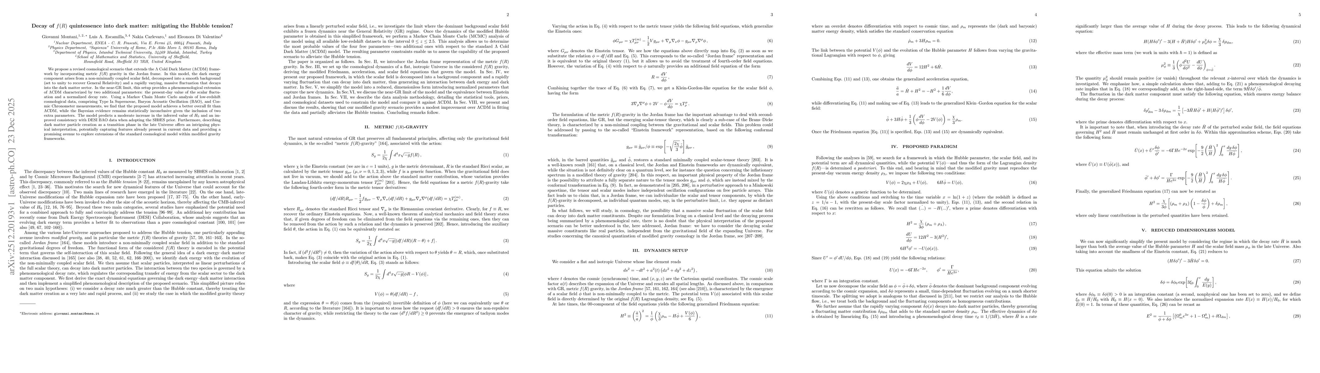 Thumbnail for Decay of $f(R)$ quintessence into dark matter: mitigating the Hubble tension?