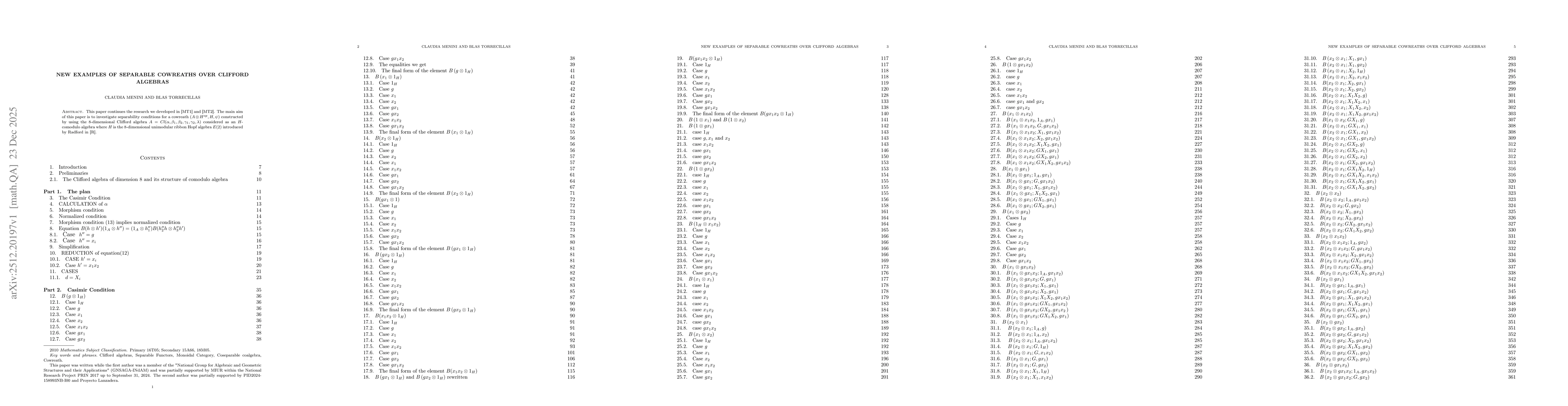 Thumbnail for New examples of separable cowreaths over Clifford algebras