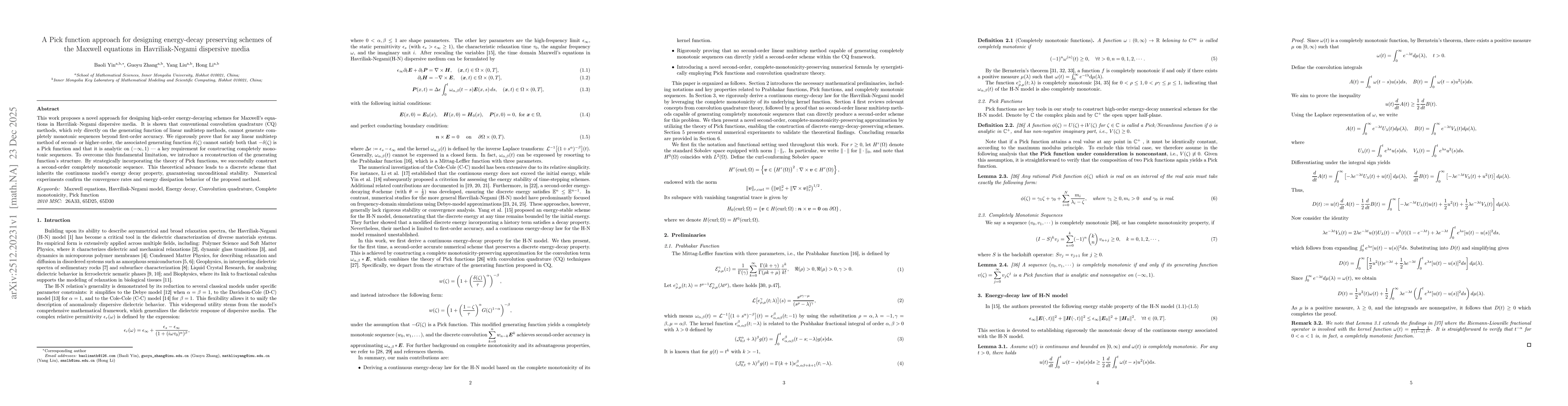 Thumbnail for A Pick function approach for designing energy-decay preserving schemes of the Maxwell equations in Havriliak-Negami dispersive media